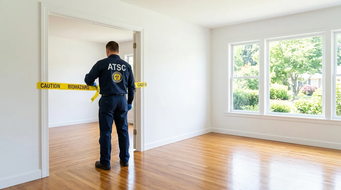 Certified biohazard cleanup crew performing Trauma Scene Cleanup in Melville